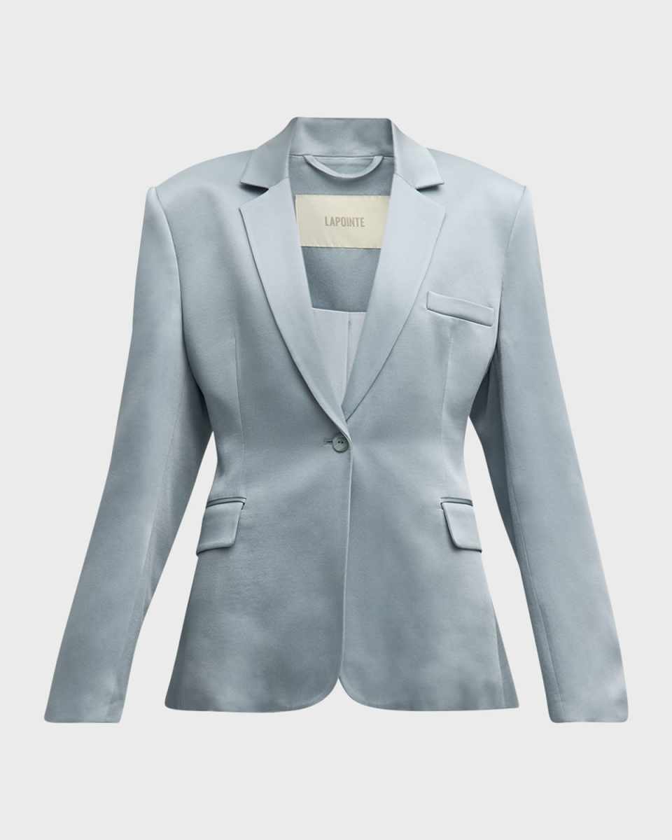 Doubleface Satin Strong-Shoulder Single-Breasted Blazer Jacket